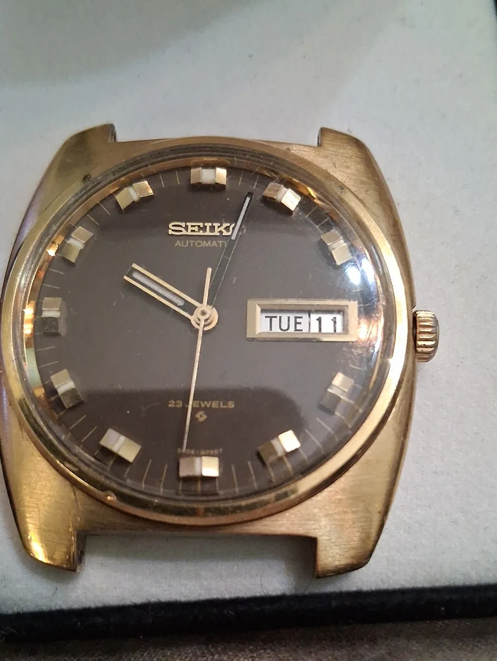 Seiko Gold-Tone Watch with Gold Dial and Day-Date 23 JEWELS Automatic